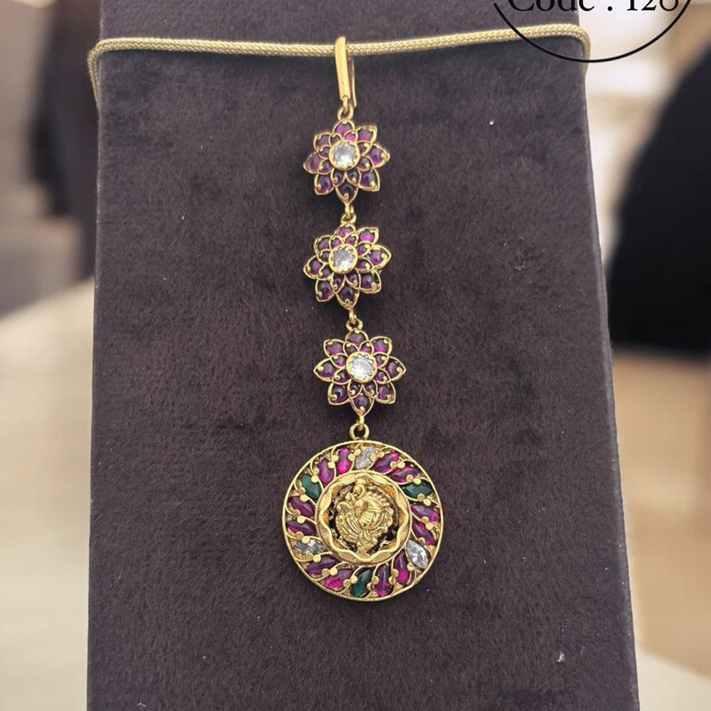 Jewel Addiction Gold Plated Pota Stone And Pearl Maangtikka