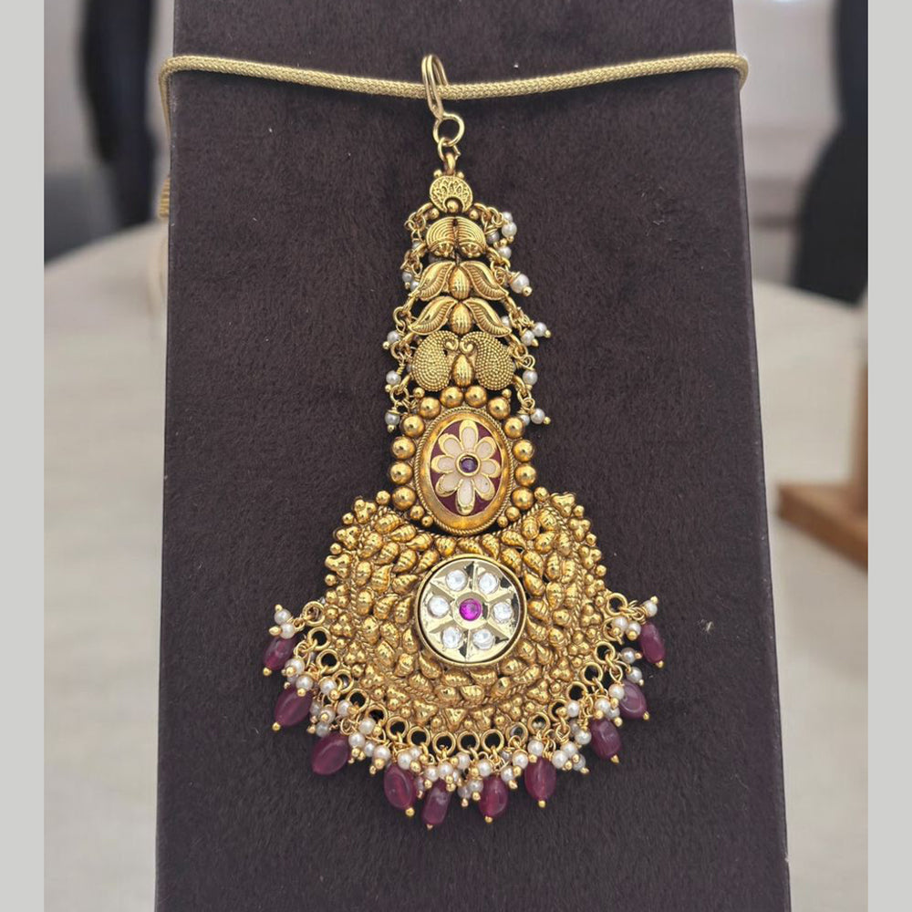 Jewel Addiction Gold Plated Pota Stone And Pearl Maangtikka