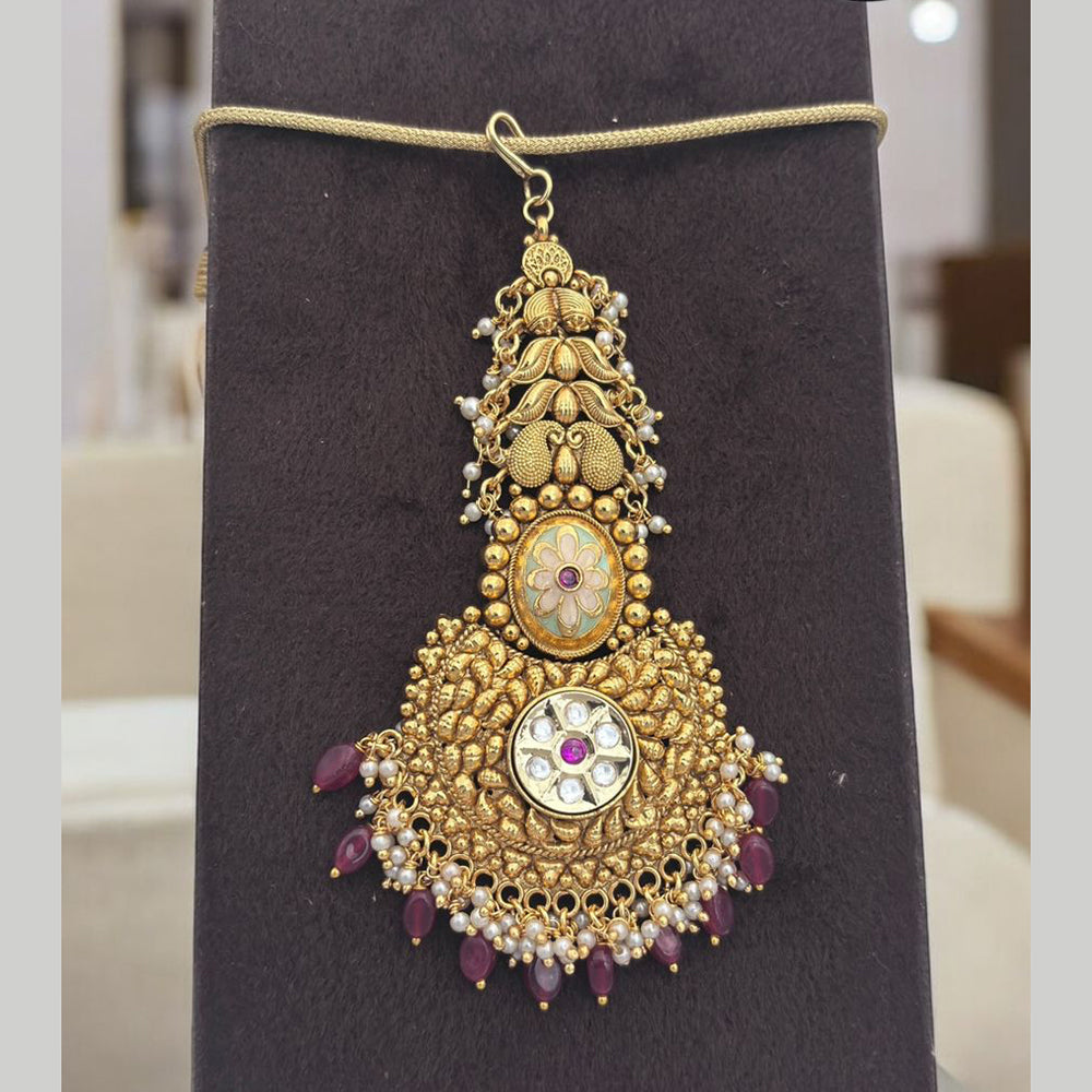 Jewel Addiction Gold Plated Pota Stone And Pearl Maangtikka