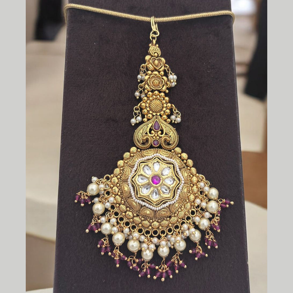 Jewel Addiction Gold Plated Pota Stone And Pearl Maangtikka