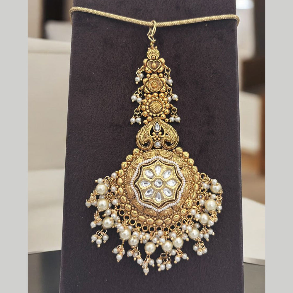 Jewel Addiction Gold Plated Pota Stone And Pearl Maangtikka