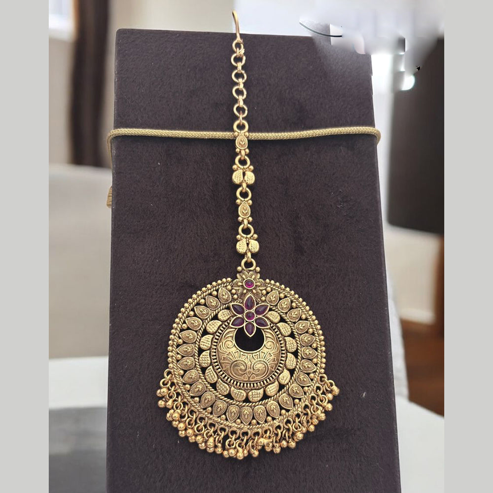 Jewel Addiction Gold Plated Pota Stone And Pearl Maangtikka