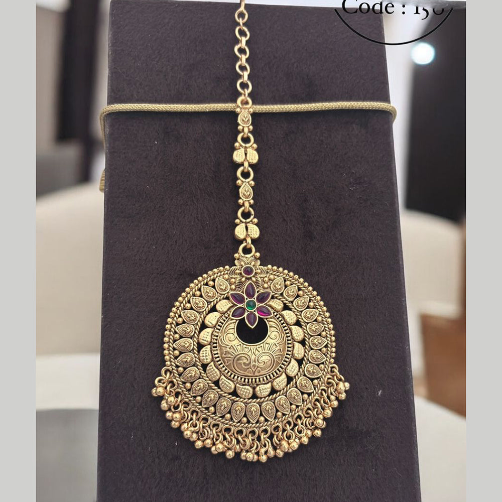 Jewel Addiction Gold Plated Pota Stone And Pearl Maangtikka