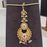 Jewel Addiction Gold Plated Pota Stone And Pearl Meenakari Maangtikka