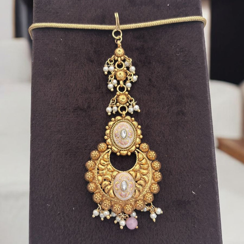Jewel Addiction Gold Plated Pota Stone And Pearl Meenakari Maangtikka