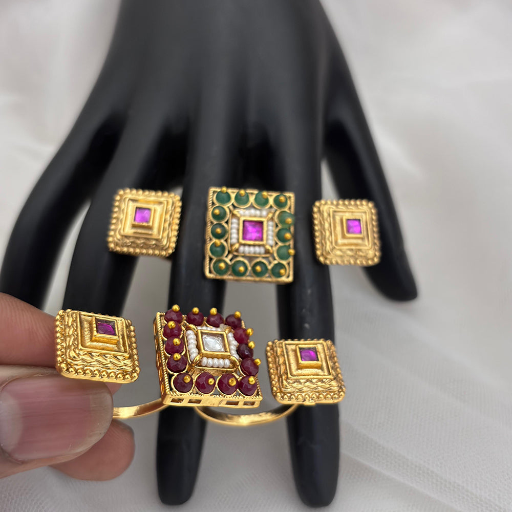 Jewel Addiction Gold Plated Pota Stone And Pearl Ring