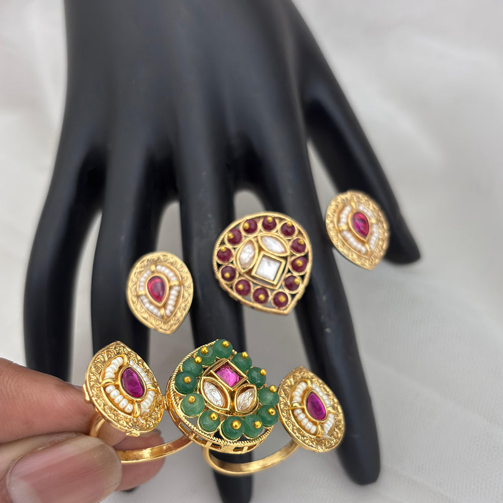 Jewel Addiction Gold Plated Pota Stone And Pearl Ring