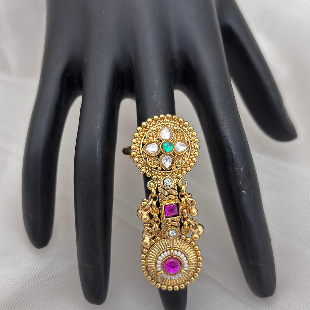 Jewel Addiction Gold Plated Pota Stone And Pearl Ring