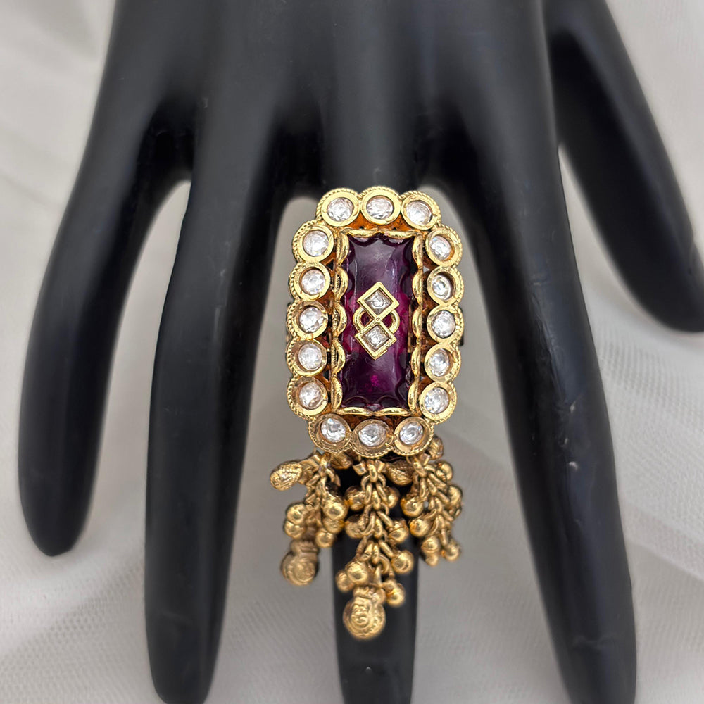 Jewel Addiction Gold Plated Pota Stone And Pearl Ring