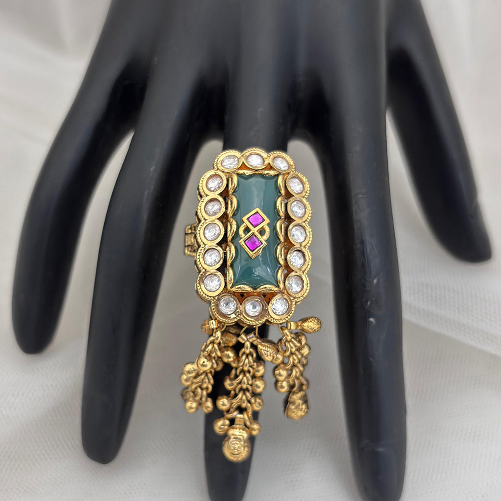 Jewel Addiction Gold Plated Pota Stone And Pearl Ring