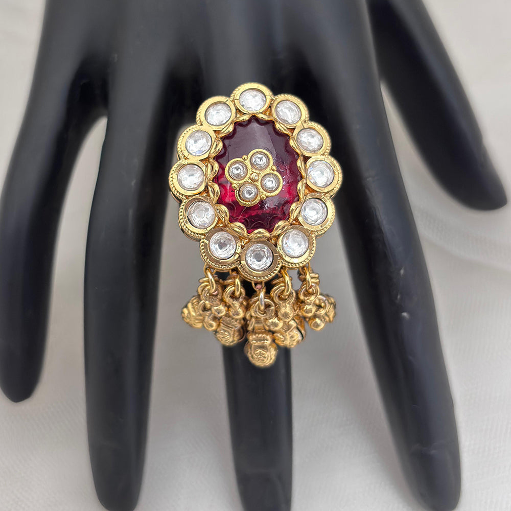 Jewel Addiction Gold Plated Pota Stone And Pearl Ring