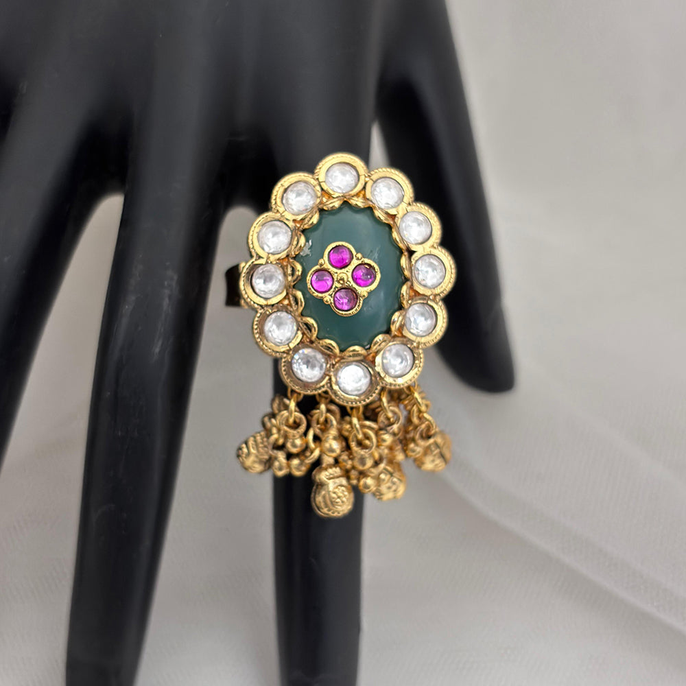 Jewel Addiction Gold Plated Pota Stone And Pearl Ring