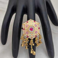 Jewel Addiction Gold Plated Pota Stone And Pearl Meenakari Ring