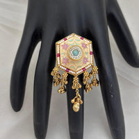 Jewel Addiction Gold Plated Pota Stone And Pearl Meenakari Ring