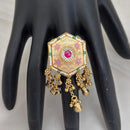 Jewel Addiction Gold Plated Pota Stone And Pearl Meenakari Ring