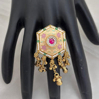 Jewel Addiction Gold Plated Pota Stone And Pearl Meenakari Ring