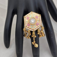 Jewel Addiction Gold Plated Pota Stone And Pearl Meenakari Ring