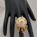 Jewel Addiction Gold Plated Pota Stone And Pearl Meenakari Ring