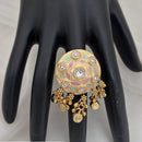 Jewel Addiction Gold Plated Pota Stone And Pearl Meenakari Ring