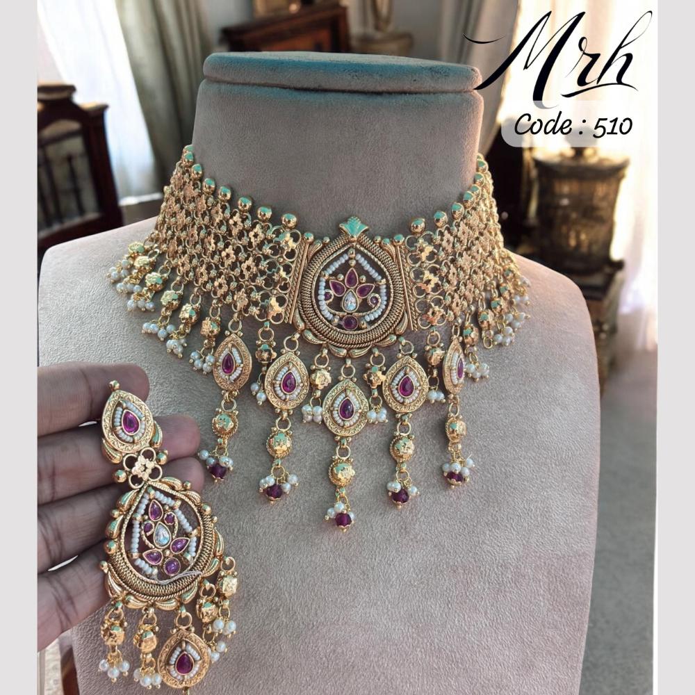 Jewel Addiction Gold Plated Pota Stone And Beads Choker Necklace Set