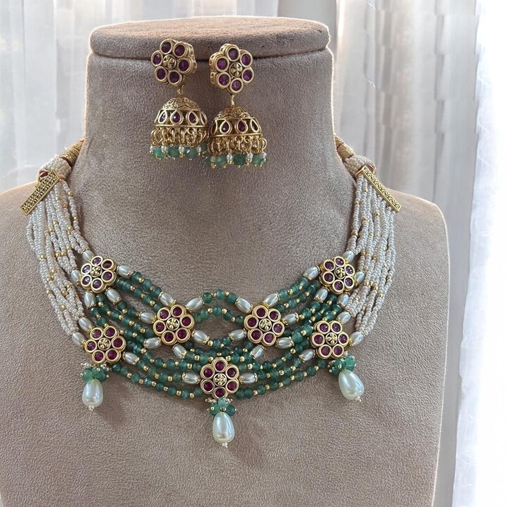 Jewel Addiction  Cultural Chic Pota Stone And Pearl Necklace Set