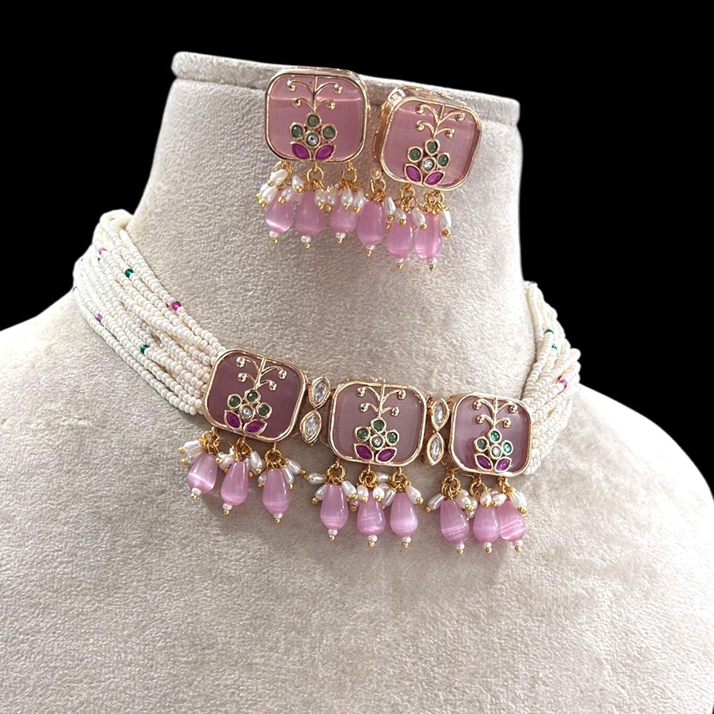 Jewel Addiction Pota Stone Pearl And Beads Choker Necklace Set