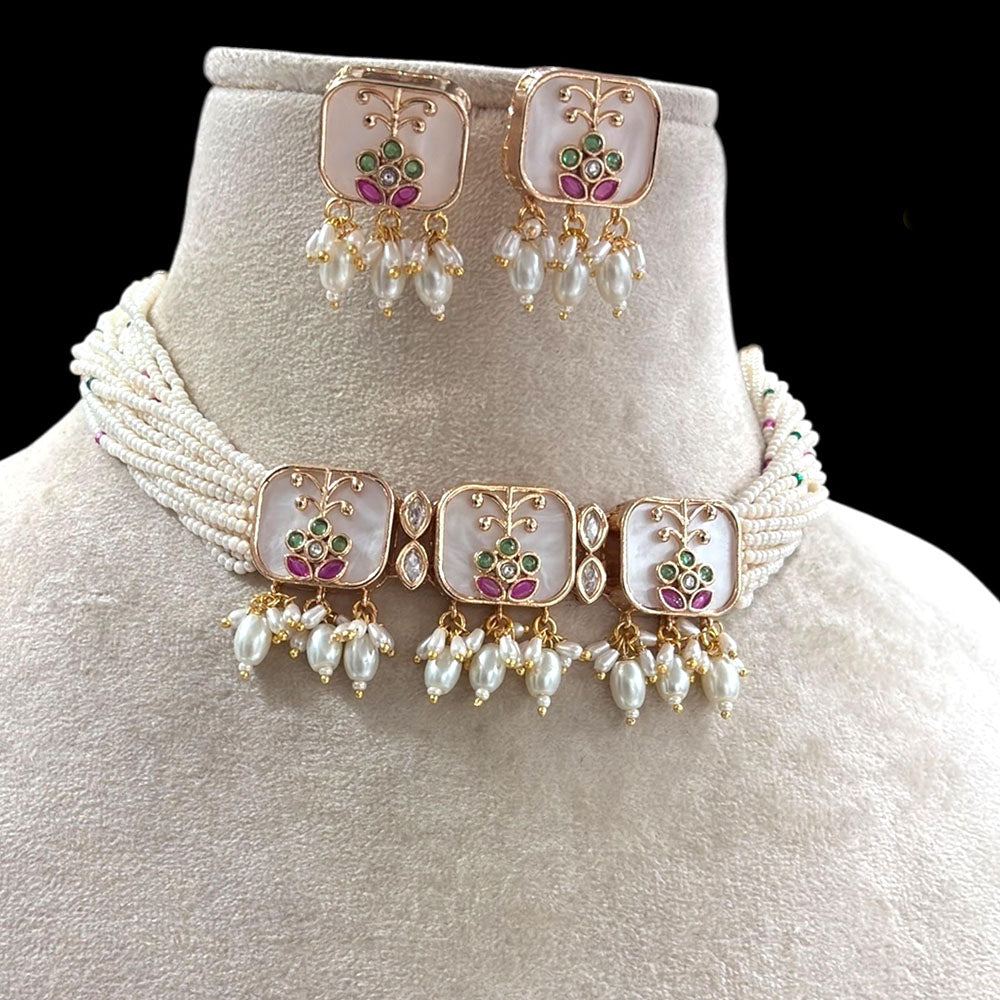 Jewel Addiction Pota Stone Pearl And Beads Choker Necklace Set