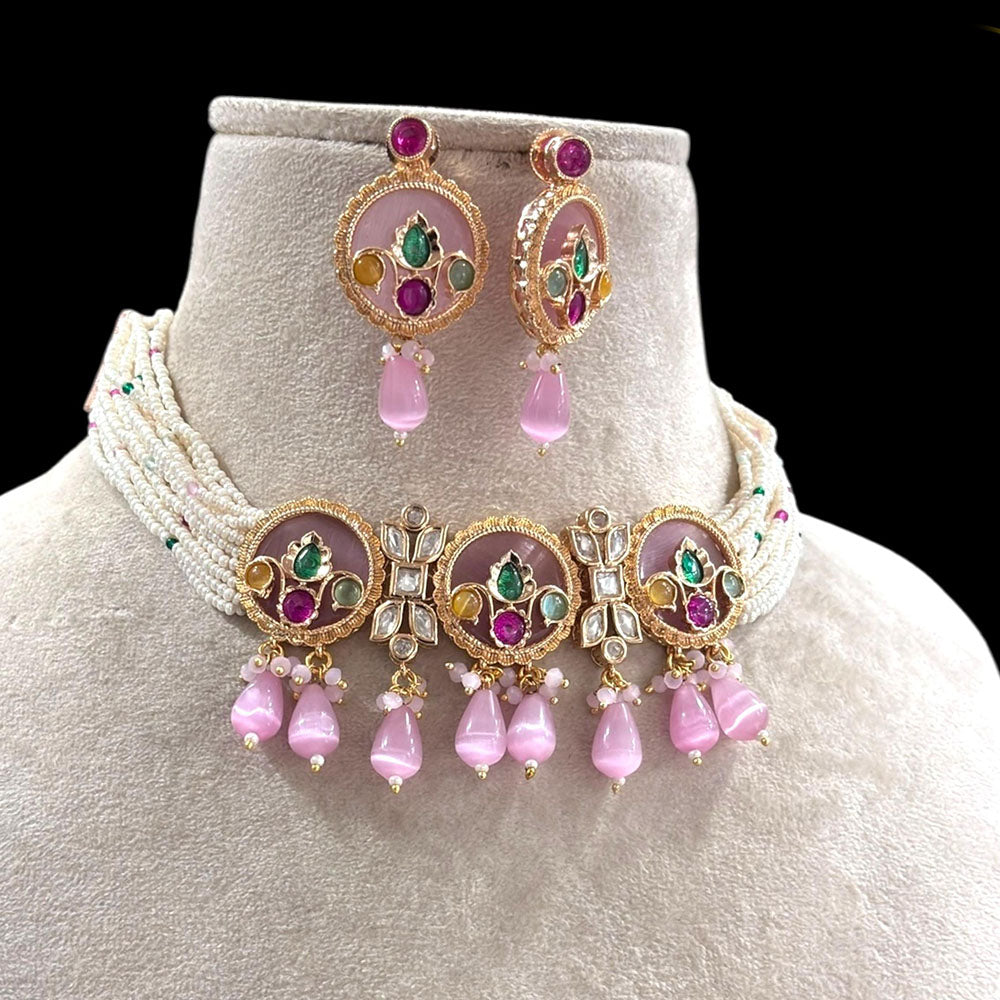 Jewel Addiction Pota Stone Pearl And Beads Choker Necklace Set