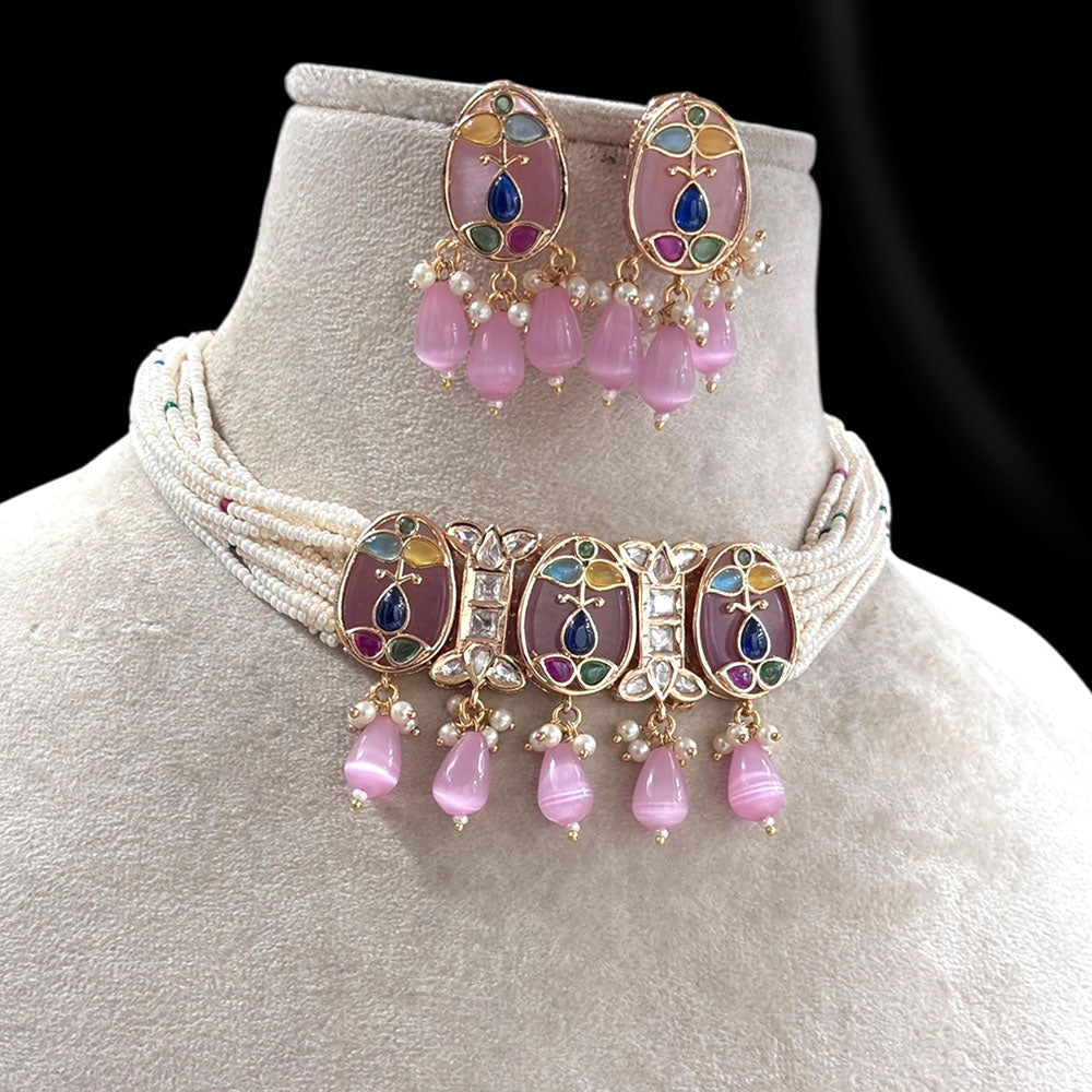 Jewel Addiction Pota Stone Pearl And Beads Choker Necklace Set