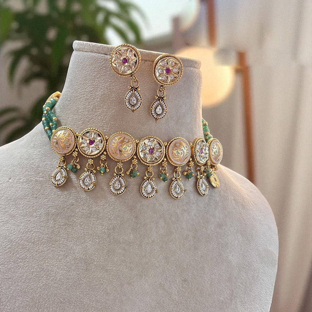 Jewel Addiction Drape in Shine Crystal Stone And Pearl Meenakari Necklace Set