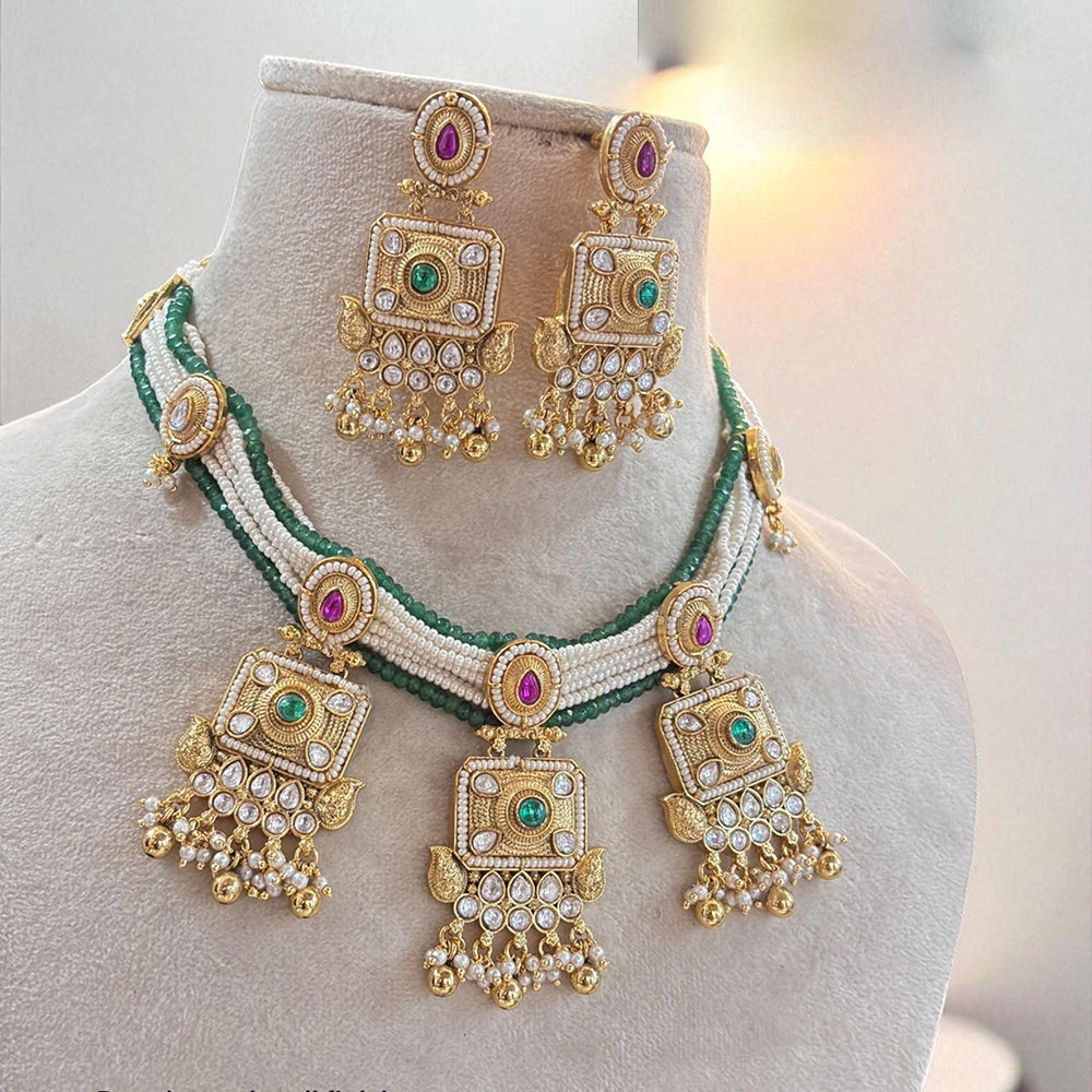 Jewel Addiction Luxe Bling Kundan Stone And Pearl Fusion Necklace Set