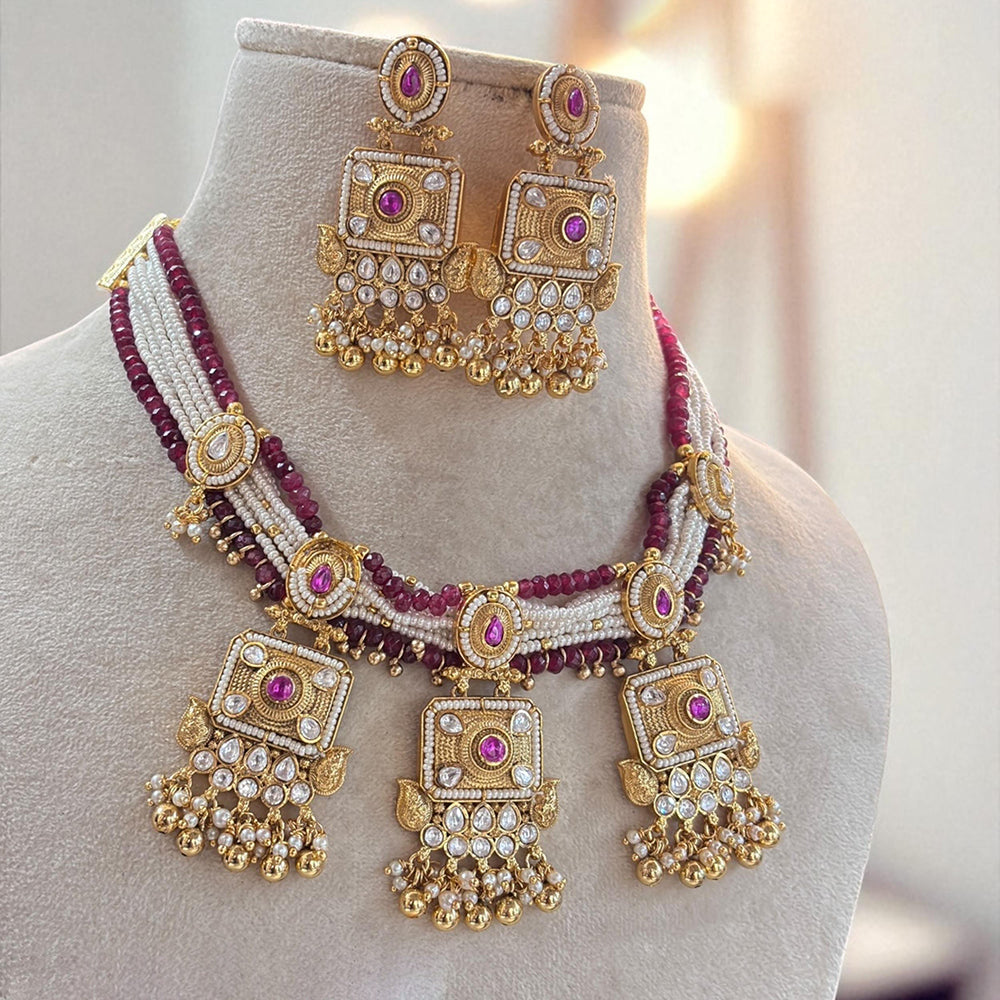 Jewel Addiction Luxe Bling Kundan Stone And Pearl Fusion Necklace Set