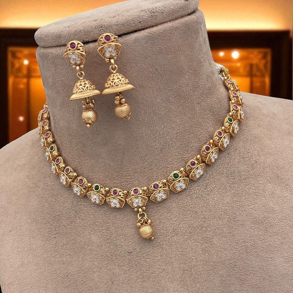 Jewel Addiction Traditional Pota Stone And Pearl Meenakari Choker Necklace Set