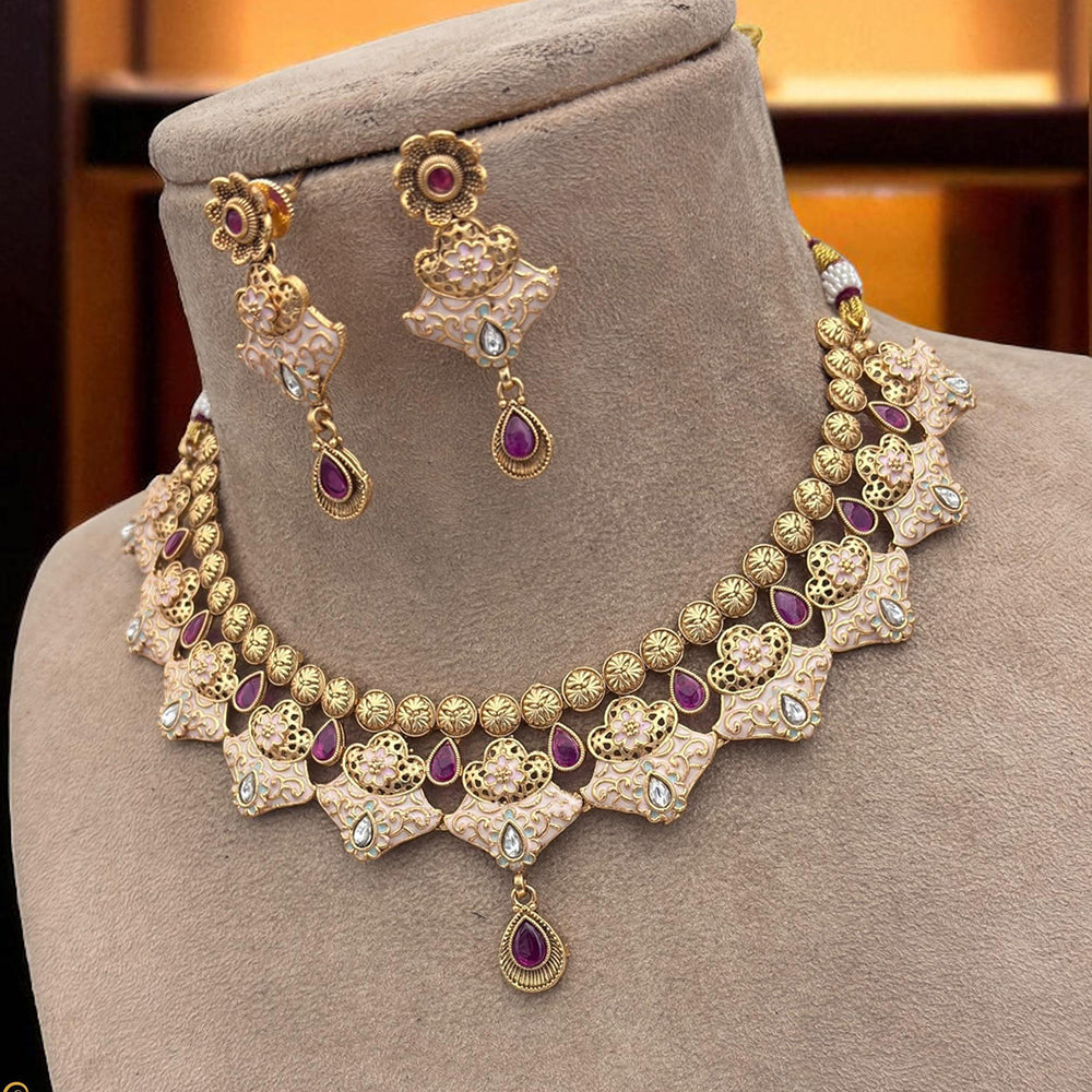 Jewel Addiction Traditional Pota Stone And Pearl Meenakari Choker Necklace Set