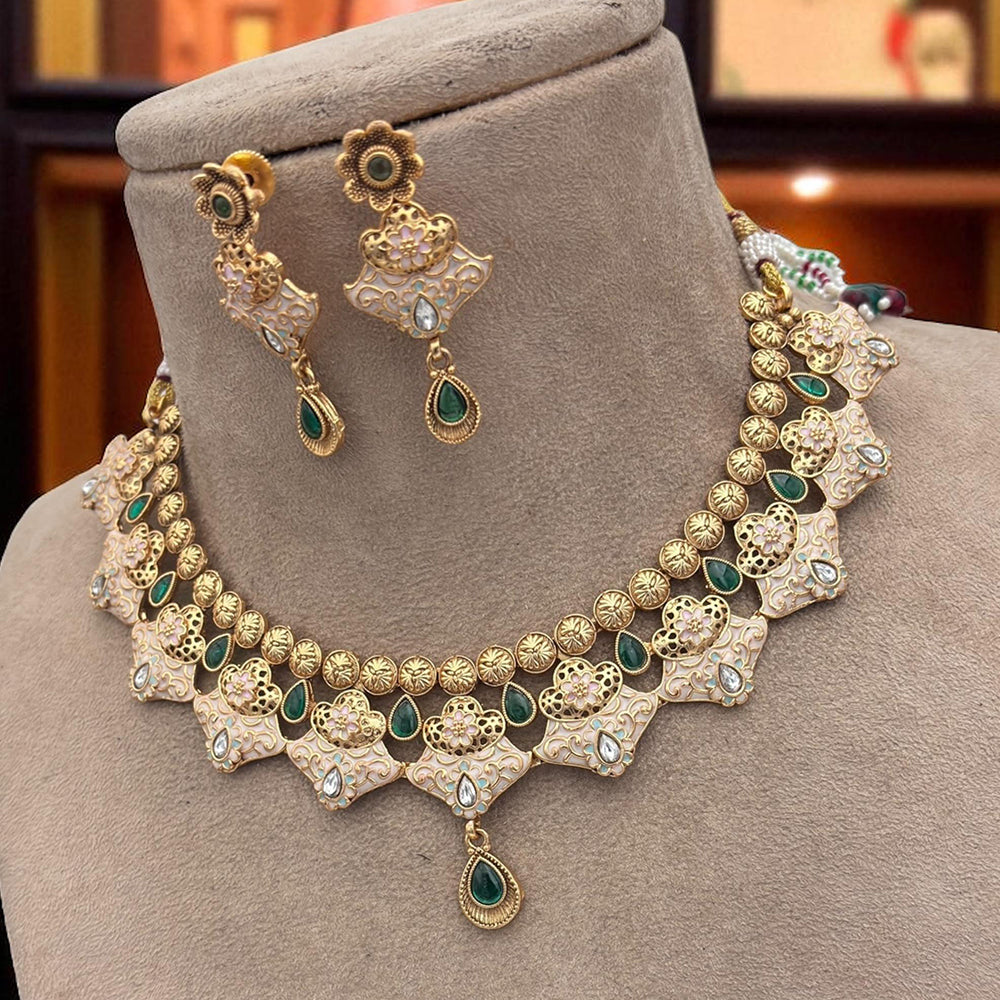 Jewel Addiction Traditional Pota Stone And Pearl Meenakari Choker Necklace Set