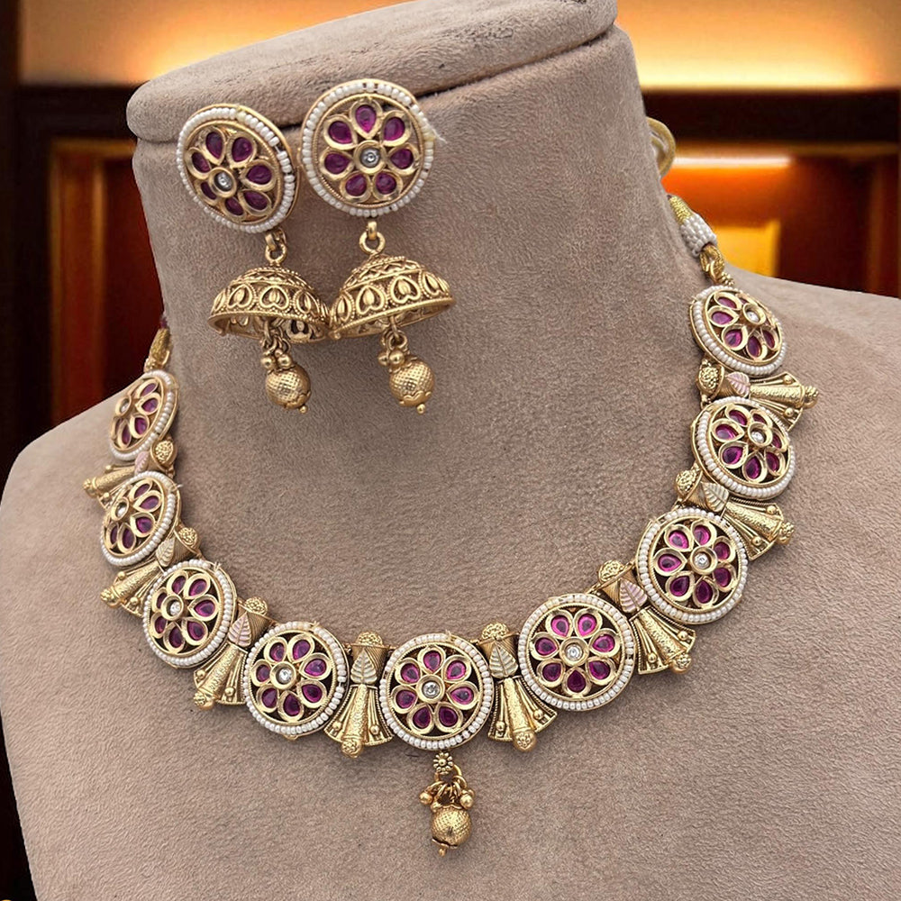 Jewel Addiction Traditional Pota Stone And Pearl Meenakari Choker Necklace Set