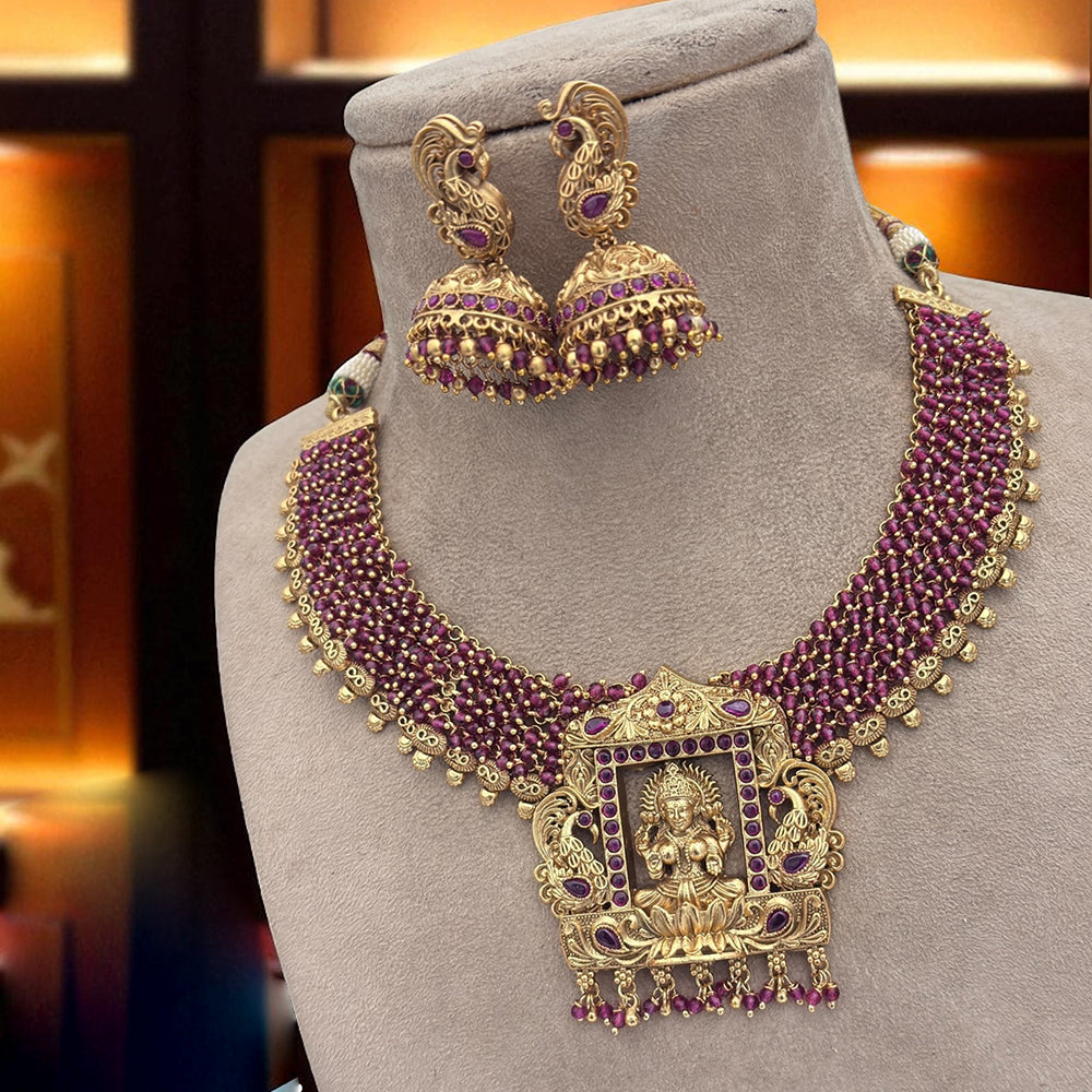 Jewel Addiction Traditional Pota Stone And Pearl Temple Necklace Set
