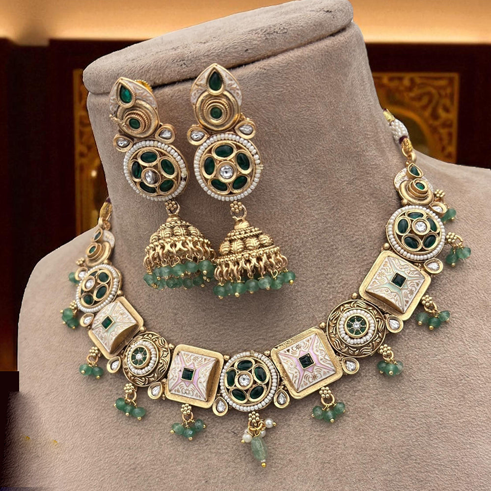 Jewel Addiction Traditional Pota Stone And Pearl Meenakari Choker Necklace Set
