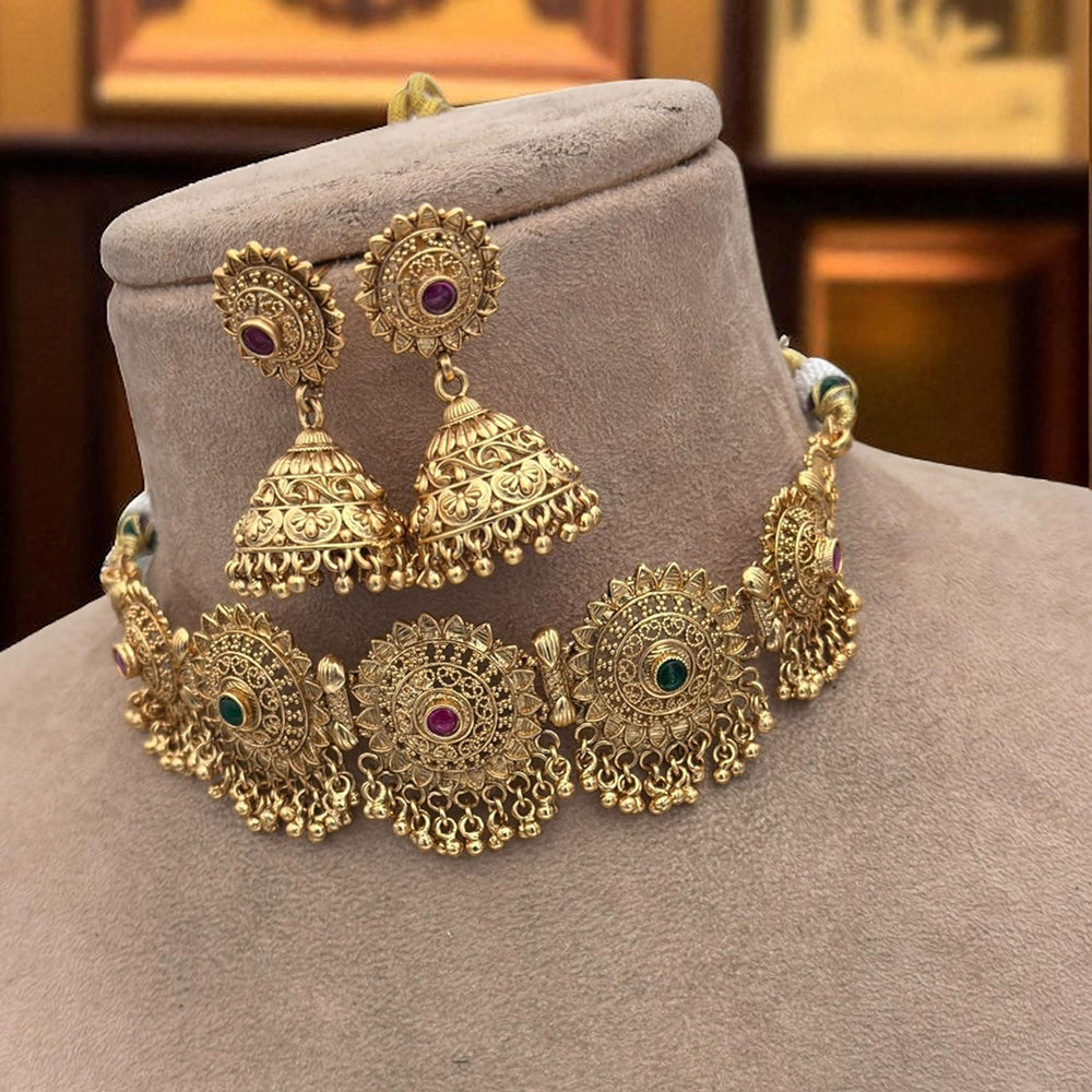 Jewel Addiction Traditional Pota Stone And Pearl Choker Necklace Set