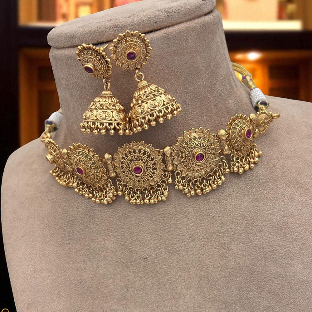Jewel Addiction Traditional Pota Stone And Pearl Choker Necklace Set