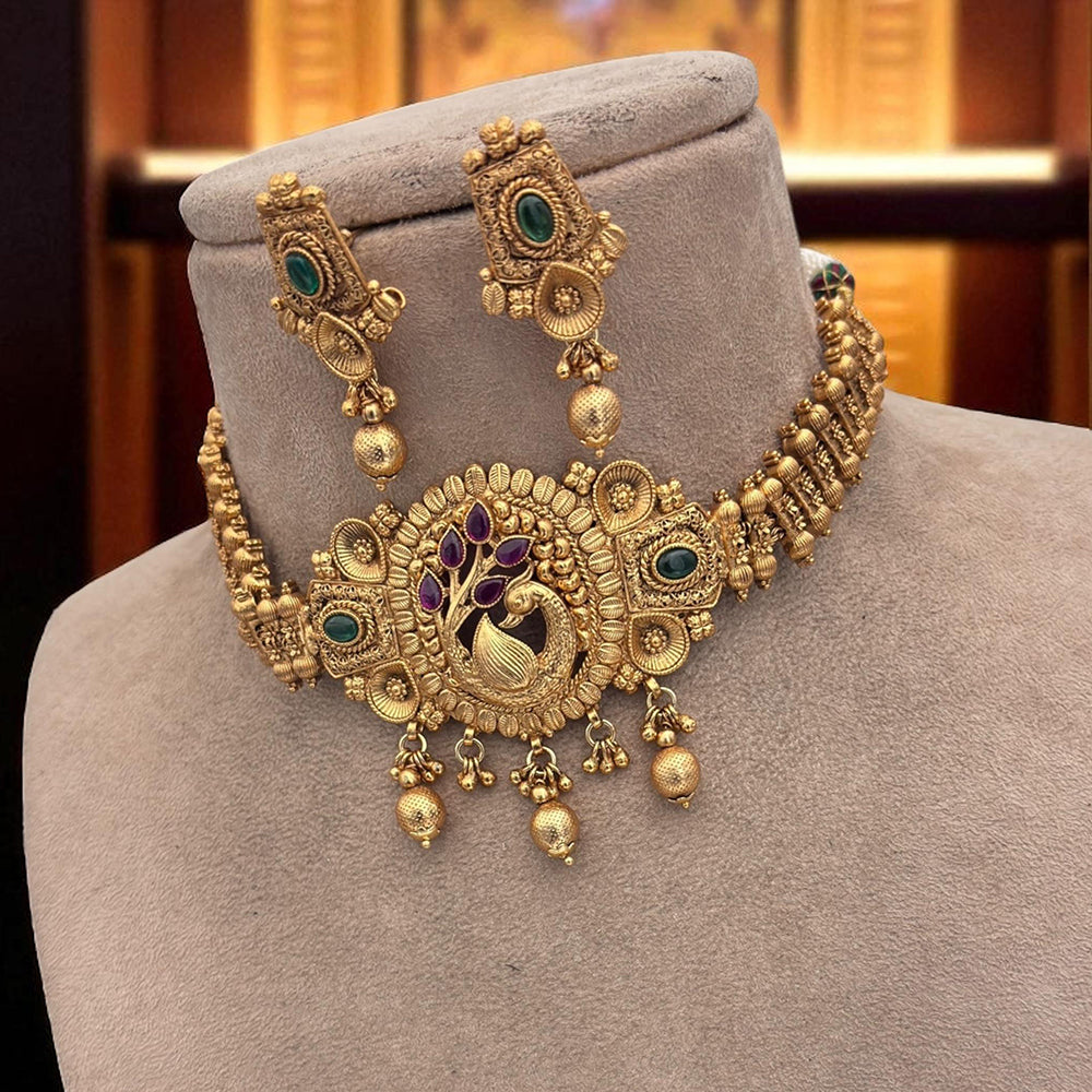 Jewel Addiction Traditional Pota Stone And Pearl Choker Necklace Set