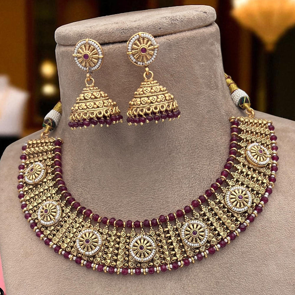 Jewel Addiction Copper Finish Pota Stone Necklace Set
