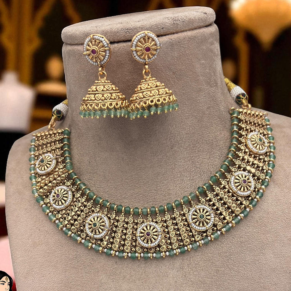 Jewel Addiction Copper Finish Pota Stone Necklace Set