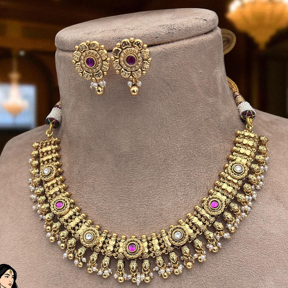 Jewel Addiction Copper Finish Pota Stone Necklace Set