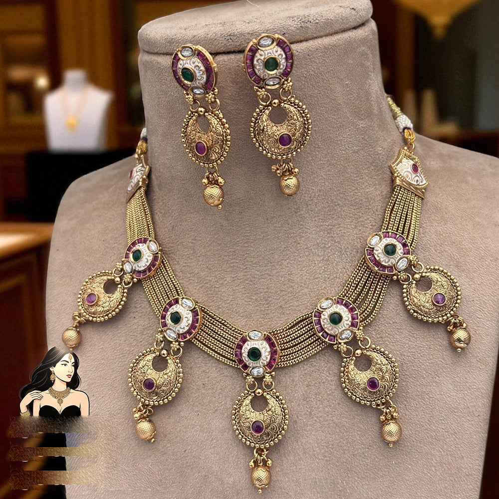 Jewel Addiction Copper Finish Pota Stone Necklace Set