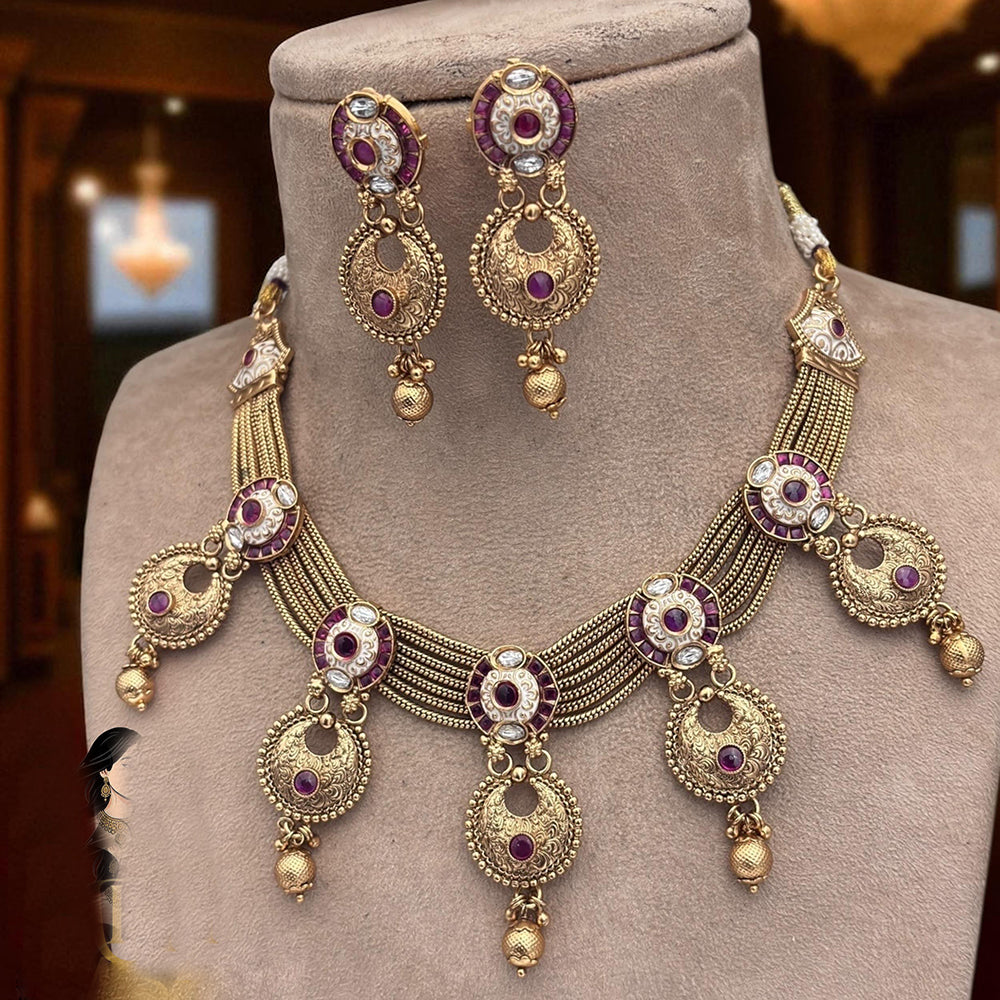 Jewel Addiction Copper Finish Pota Stone Necklace Set