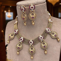 Jewel Addiction Copper Finish Pota Stone Necklace Set