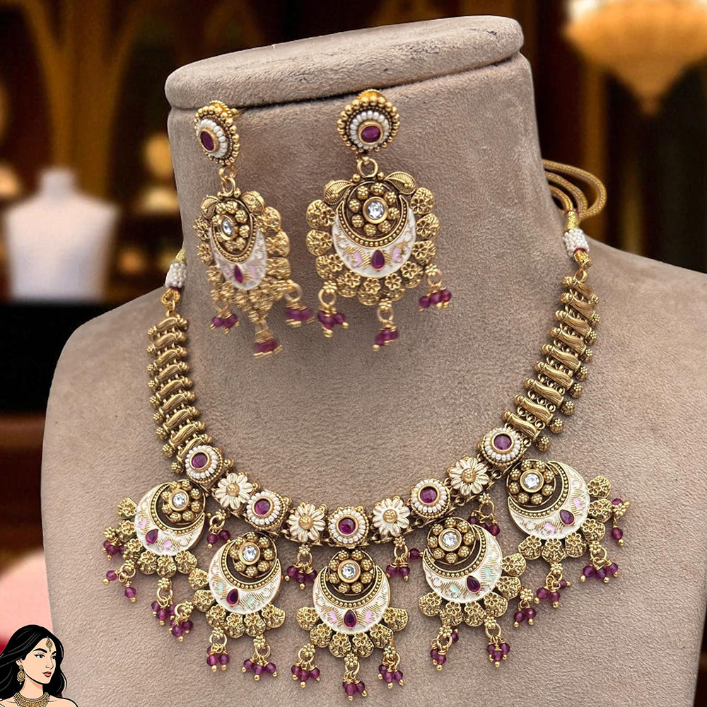 Jewel Addiction Copper Finish Pota Stone Necklace Set