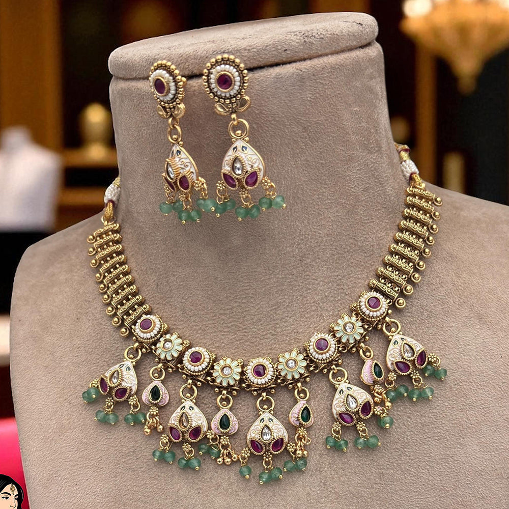 Jewel Addiction Copper Finish Pota Stone Necklace Set