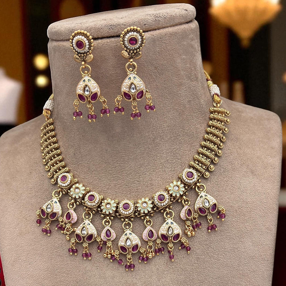 Jewel Addiction Copper Finish Pota Stone Necklace Set